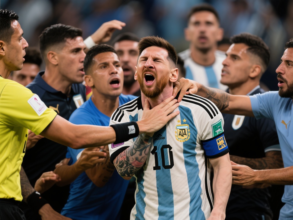 梅西罕见发怒 阿根廷乌拉圭冲突引锁喉风波 提起梅西,大多数人都会想到他在场上的冷静